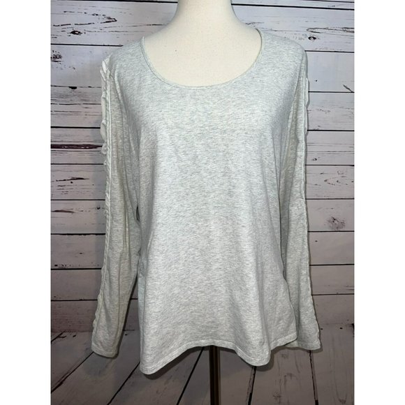 Sundance Large Sweatshirt Gray‎ Velour Ruched Sleeve Pullover Top Scoop Neck - Picture 6 of 10